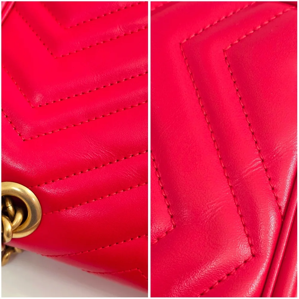 Gucci GG Marmont Matelasse Mini Square Shoulder Bag Red Leather
